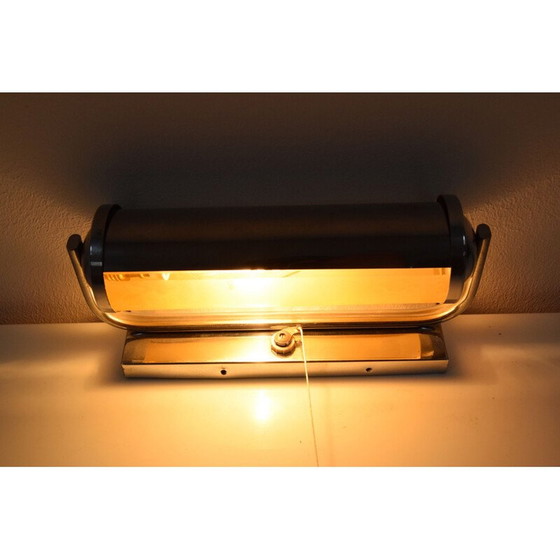 Image 1 of Vintage art deco buisvormige wandlamp in kunstglas en chroom, Tsjecho-Slowakije 1930