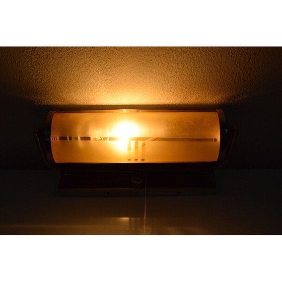 Image 1 of Vintage art deco buisvormige wandlamp in kunstglas en chroom, Tsjecho-Slowakije 1930