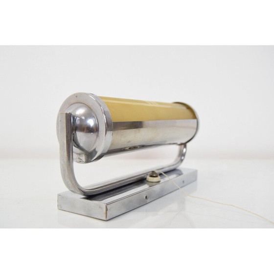 Image 1 of Vintage art deco buisvormige wandlamp in kunstglas en chroom, Tsjecho-Slowakije 1930