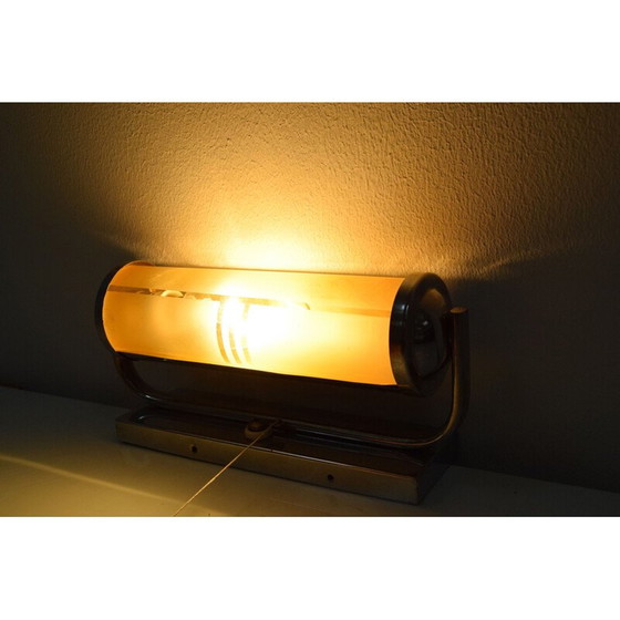 Image 1 of Vintage art deco buisvormige wandlamp in kunstglas en chroom, Tsjecho-Slowakije 1930