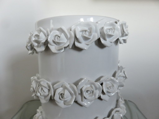 Witte Barbotine Keramische Vaas, Italië, jaren 1980