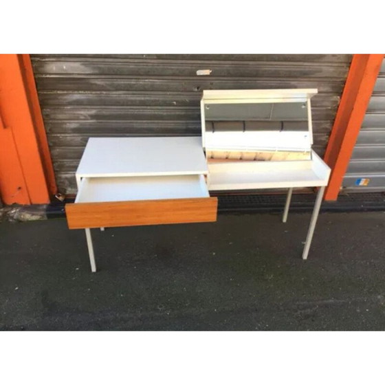 Image 1 of Vintage console in wit melamine en licht teakhout, Duitsland 1970