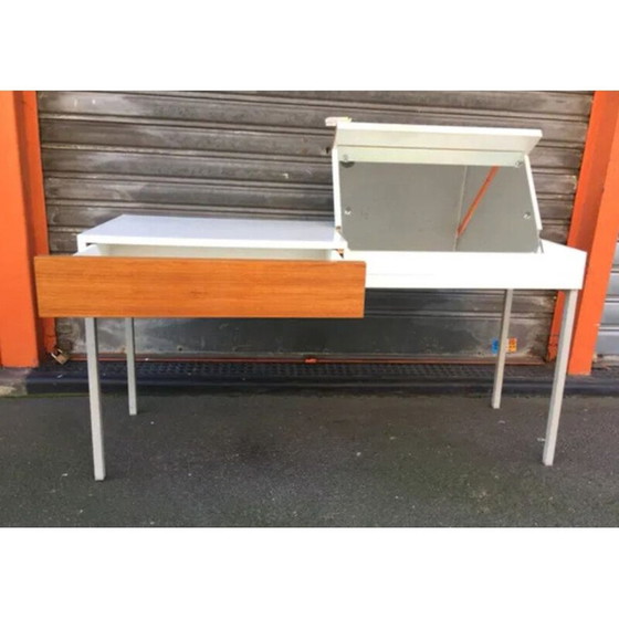 Image 1 of Vintage console in wit melamine en licht teakhout, Duitsland 1970