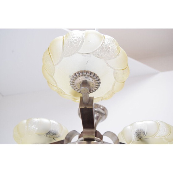 Image 1 of Vintage Art Deco glazen kroonluchter, Tsjecho-Slowakije 1930