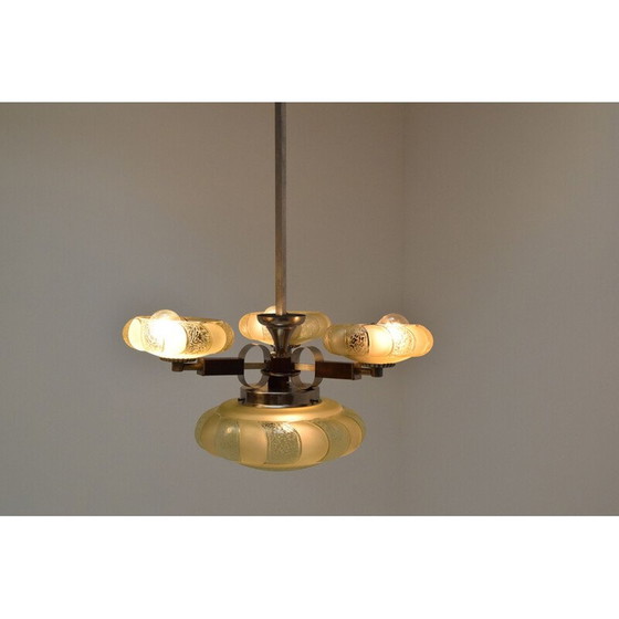 Image 1 of Vintage Art Deco glazen kroonluchter, Tsjecho-Slowakije 1930