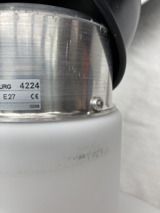 Image 1 of 2 Wit glazen en metalen hanglampen uit de jaren 80