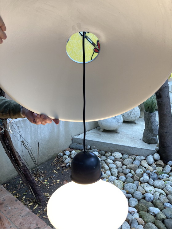 Image 1 of 2 Wit glazen en metalen hanglampen uit de jaren 80