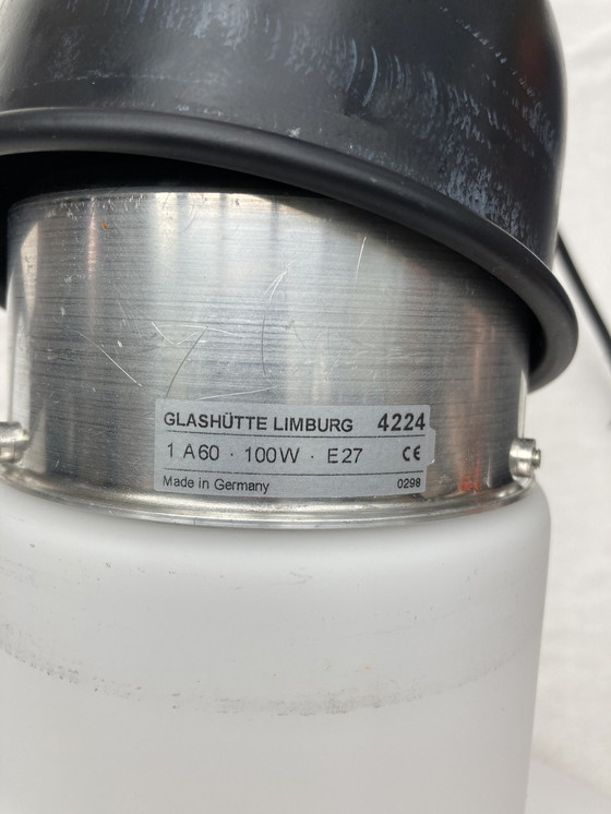 Image 1 of 2 Wit glazen en metalen hanglampen uit de jaren 80