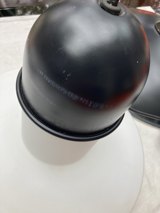 Image 1 of 2 Wit glazen en metalen hanglampen uit de jaren 80