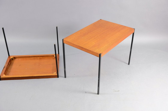 Image 1 of 2x mid-century teakhouten bijzettafels