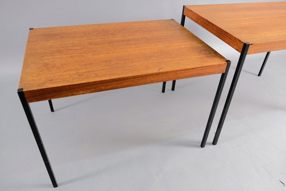 Image 1 of 2x mid-century teakhouten bijzettafels