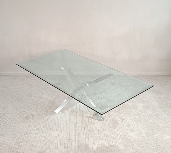 Image 1 of Sculpturale 1970's Lucite en Glas Design Salontafel van Jeffrey Bigelow