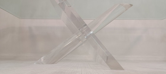 Image 1 of Sculpturale 1970's Lucite en Glas Design Salontafel van Jeffrey Bigelow