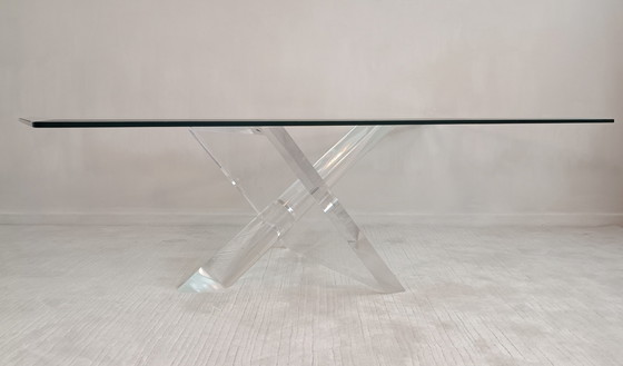 Image 1 of Sculpturale 1970's Lucite en Glas Design Salontafel van Jeffrey Bigelow