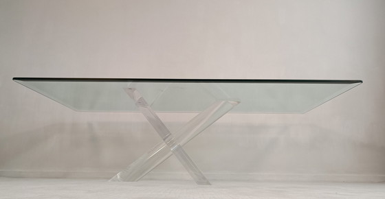 Image 1 of Sculpturale 1970's Lucite en Glas Design Salontafel van Jeffrey Bigelow