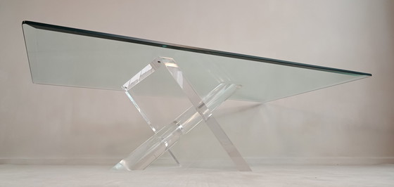 Image 1 of Sculpturale 1970's Lucite en Glas Design Salontafel van Jeffrey Bigelow