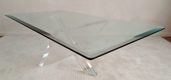 Image 1 of Sculpturale 1970's Lucite en Glas Design Salontafel van Jeffrey Bigelow