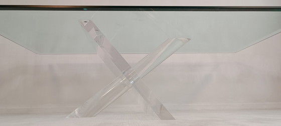 Image 1 of Sculpturale 1970's Lucite en Glas Design Salontafel van Jeffrey Bigelow