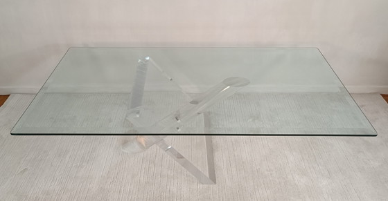 Image 1 of Sculpturale 1970's Lucite en Glas Design Salontafel van Jeffrey Bigelow