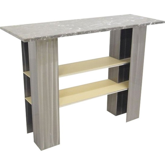 Image 1 of Vintage marmeren buitentafel, metaal, modernistische minimalistische console, Italië 1980