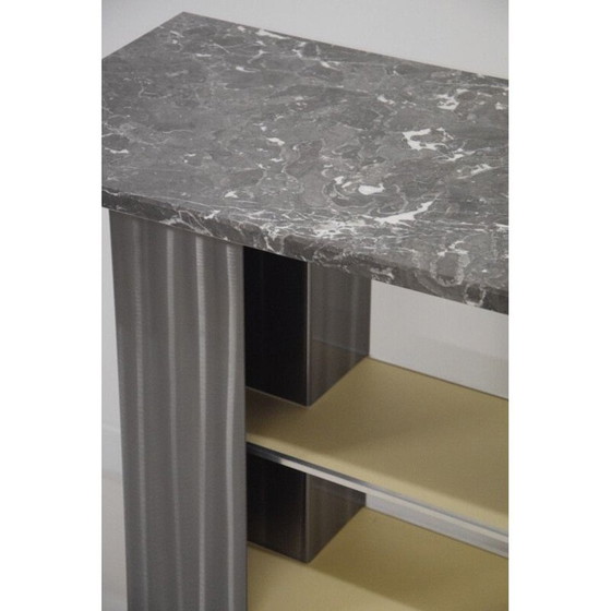 Image 1 of Vintage marmeren buitentafel, metaal, modernistische minimalistische console, Italië 1980