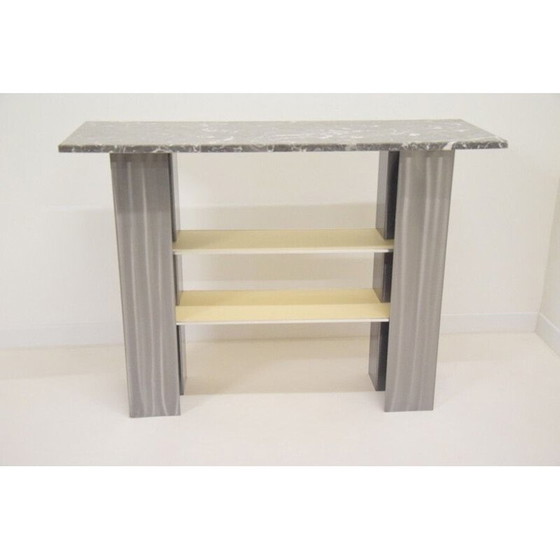 Image 1 of Vintage marmeren buitentafel, metaal, modernistische minimalistische console, Italië 1980