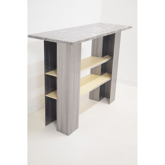 Image 1 of Vintage marmeren buitentafel, metaal, modernistische minimalistische console, Italië 1980