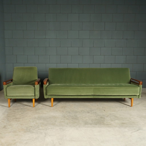 Vintage Sofa/Slaapbank Met Fauteuil – Jaren 60