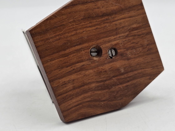 Image 1 of Eierhouder Set - Set Van 6 Rvs Eierdoppen Op Houten Houder - Roestvrij Staal, Hout - Vintage Design