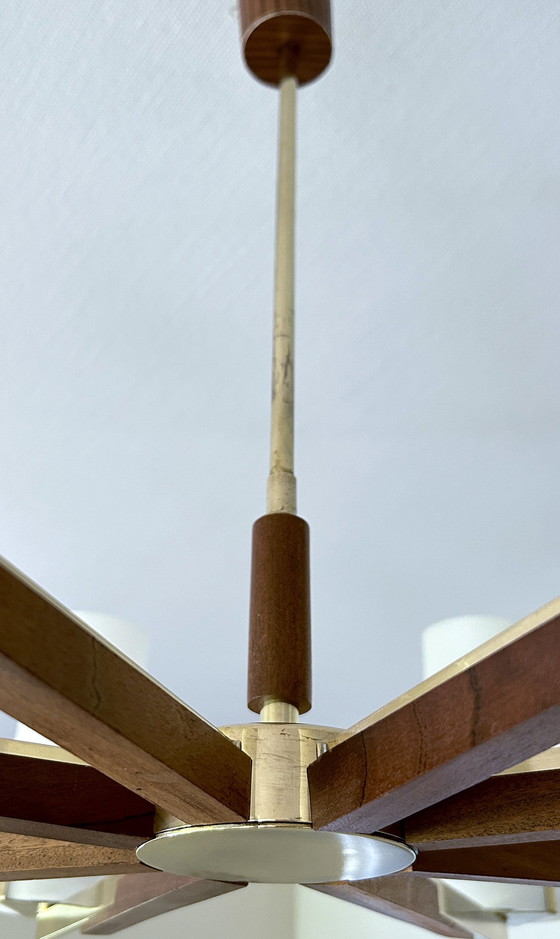 Image 1 of Zeer grote Deense hanglamp, teak glas