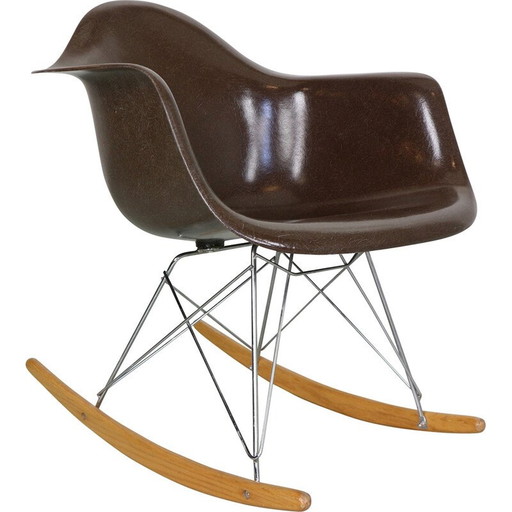 Vintage "RAR" bruine schommelstoel van Charles en Ray Eames voor Herman Miller, 1977