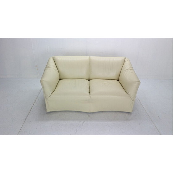 Image 1 of Vintage leren en stalen 2-zits bank van Mario Bellini voor Cassina, Italië 1970