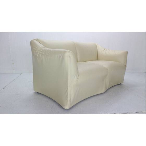 Image 1 of Vintage leren en stalen 2-zits bank van Mario Bellini voor Cassina, Italië 1970