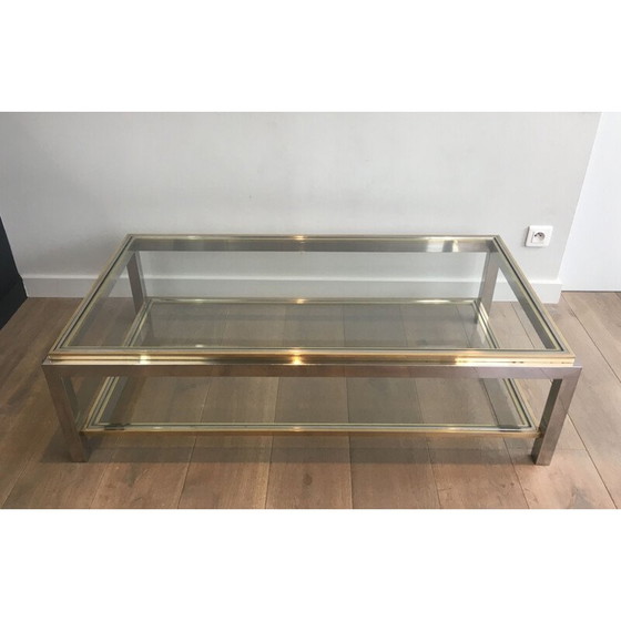 Image 1 of Vintage salontafel van chroom en messing, 1970