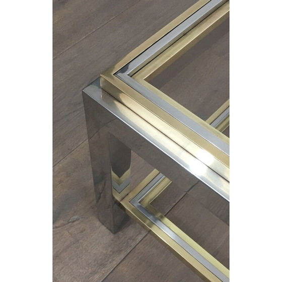 Image 1 of Vintage salontafel van chroom en messing, 1970