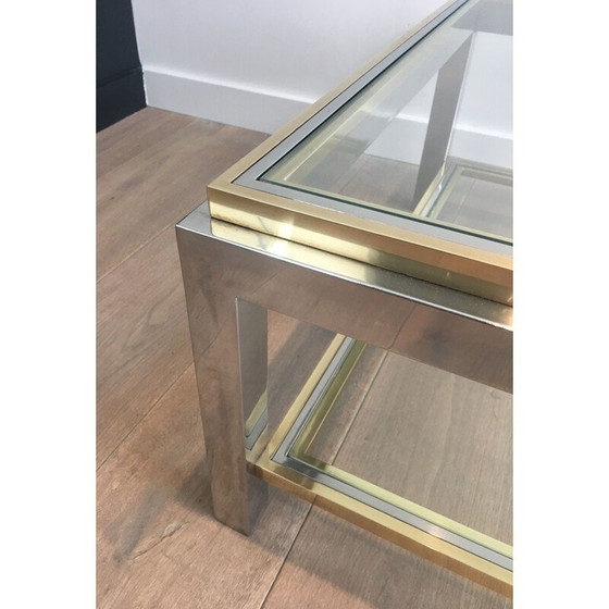 Image 1 of Vintage salontafel van chroom en messing, 1970