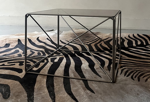 Salontafel van Max Sauze, glas en chroom Collectie Isocèle, 1970