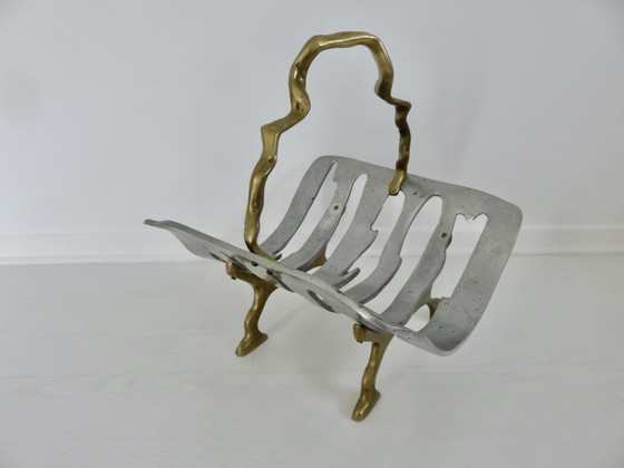 Image 1 of Modernistische houten deur, massief messing en aluminium, 1970