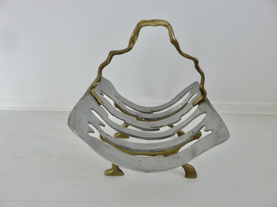 Image 1 of Modernistische houten deur, massief messing en aluminium, 1970