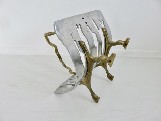 Image 1 of Modernistische houten deur, massief messing en aluminium, 1970