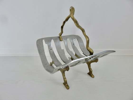 Image 1 of Modernistische houten deur, massief messing en aluminium, 1970