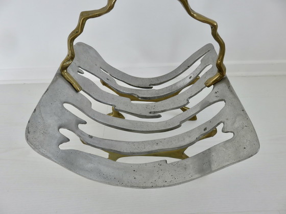 Image 1 of Modernistische houten deur, massief messing en aluminium, 1970