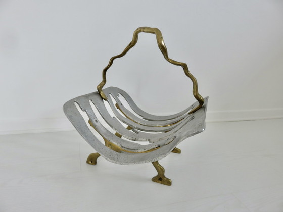 Image 1 of Modernistische houten deur, massief messing en aluminium, 1970