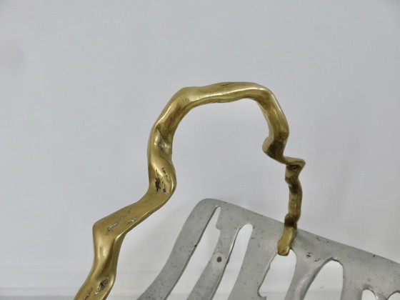 Image 1 of Modernistische houten deur, massief messing en aluminium, 1970