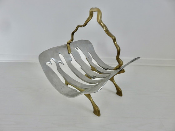 Image 1 of Modernistische houten deur, massief messing en aluminium, 1970