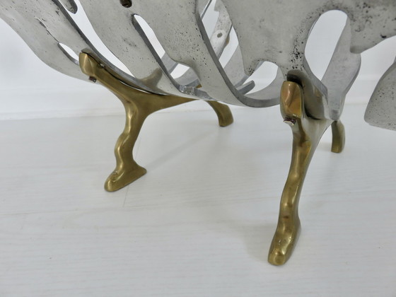 Image 1 of Modernistische houten deur, massief messing en aluminium, 1970