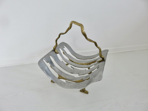 Modernistische houten deur, massief messing en aluminium, 1970