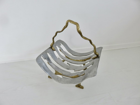 Image 1 of Modernistische houten deur, massief messing en aluminium, 1970