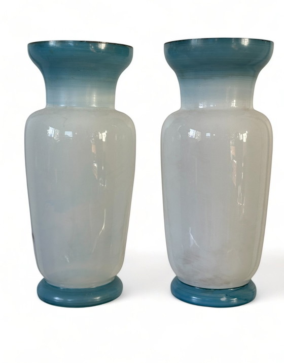 Image 1 of Vintage Opaline Glazen Vaas Vazen Met Hand Geschilderd Kip