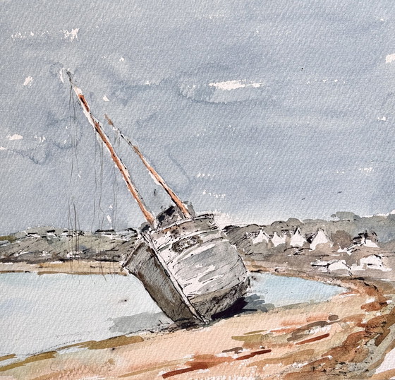 Image 1 of 4 Prachtige aquarellen " Kust " Frans landschap, Schilderijen